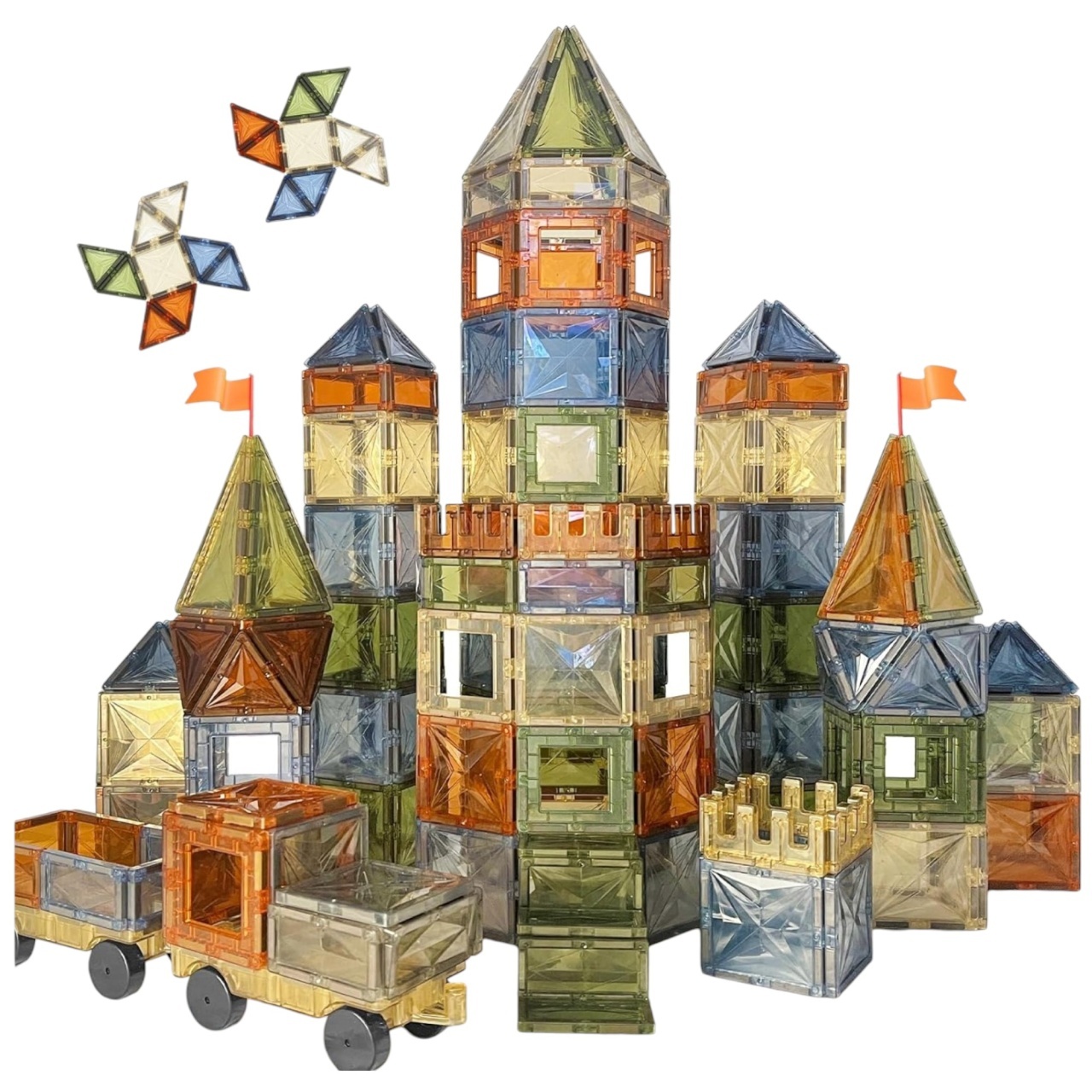 Set STEM 50 Piese Magnetice Transparente de Construit – Magnetic Tiles