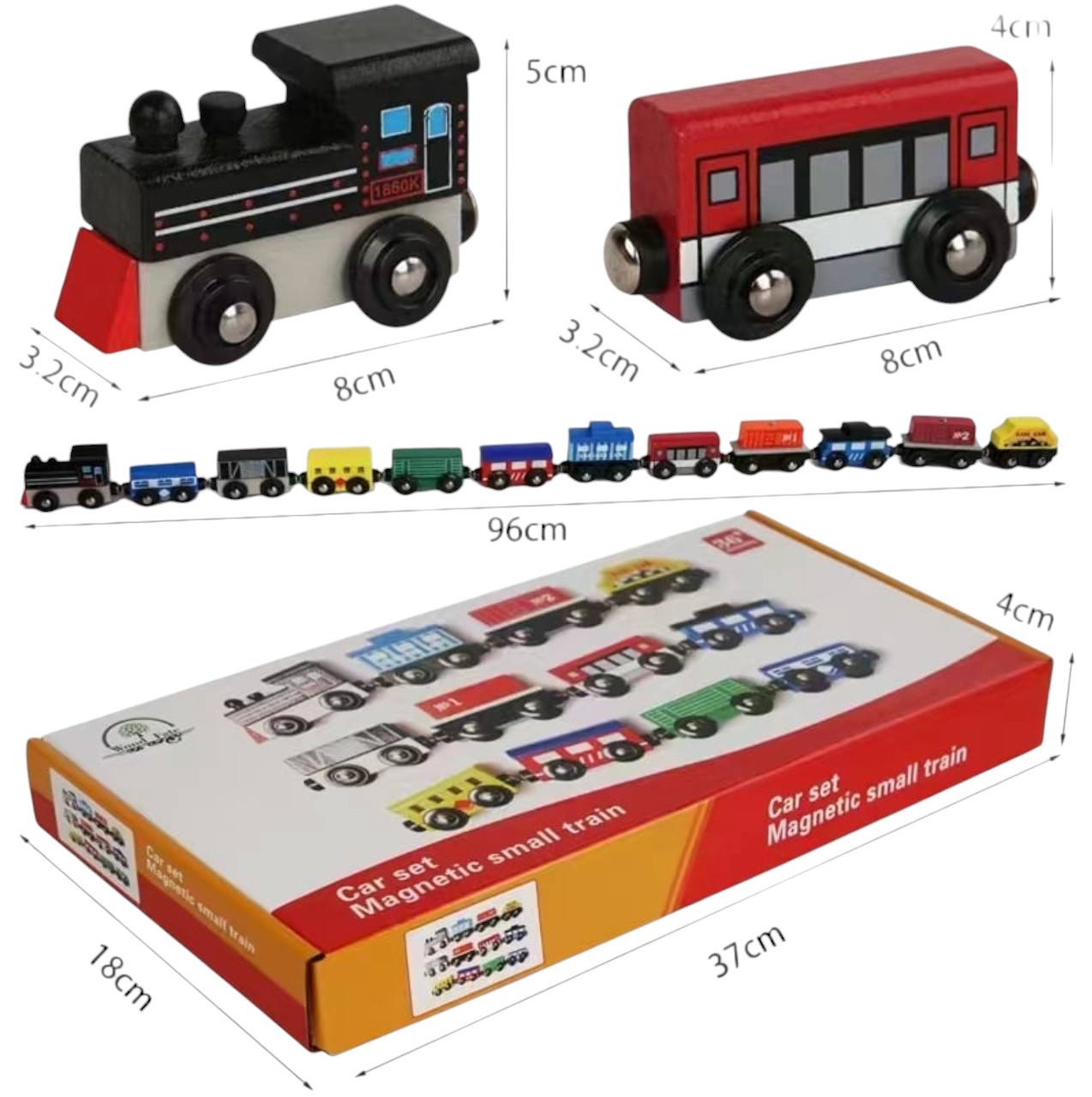 Set tren cu 12 piese, din lemn cu magnet, 96 cm - 2 | YEO