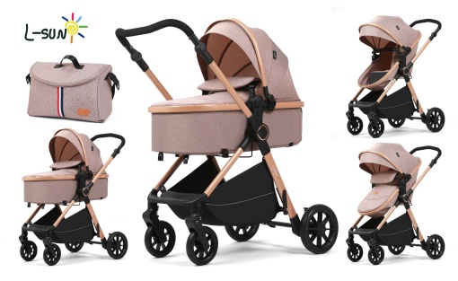 Carucior 2 in 1, F7 Crem, reversibil, pliabil compact, suspensii duble