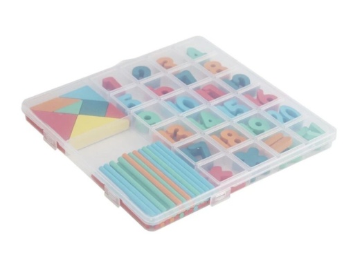 Cutie de invatare cu tangram, cifre, semne matematice, din lemn