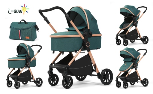 Carucior 2 in 1, F7 Verde, reversibil, pliabil compact, suspensii duble