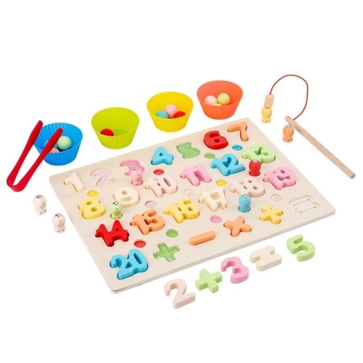 Joc tip Montessori 3 in 1, Fishing Beads, invata Cifrele si Matematica