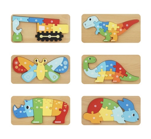 Puzzle Incastu cu animale, din lemn masiv – Piese Mari numerotate