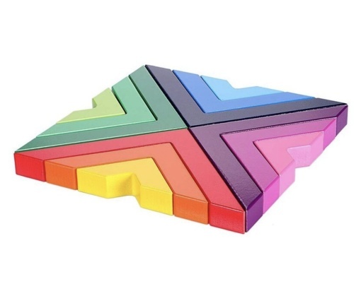Joc Montessori 12 Piese Unghi Drept Curcubeu - Constructii Matematice, din lemn