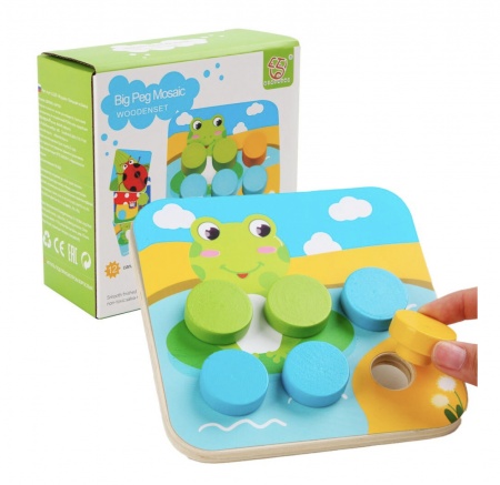 Joc Montessori mozaic cu butoni mari cu 16 piese, din lemn