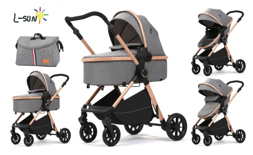Carucior 2 in 1, F7 Gri, reversibil, pliabil compact, suspensii duble