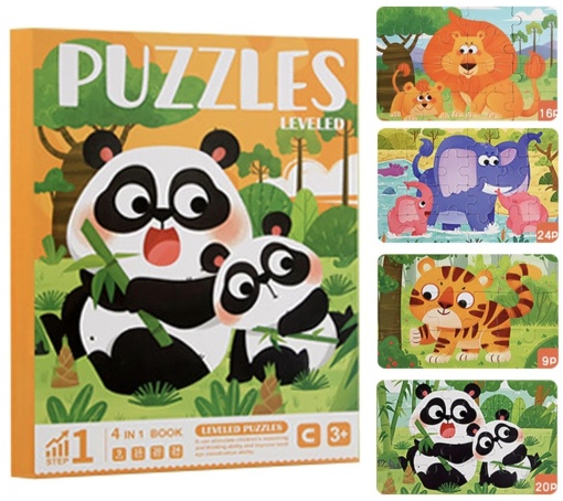 Set 4 puzzle-uri magnetice din lemn – animale salbatice, Montessori