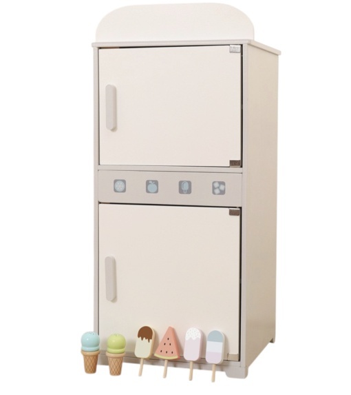 Frigider si congelator, cu accesorii, din lemn, alb-crem