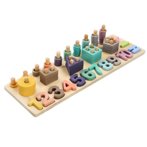 Joc Montessori Logarithm 4 in 1, aritmetica cu cifre si coloane sortoatoare de forme,din lemn