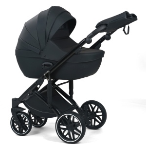 Carucior 3 in 1, G8 Luxury Negru, reversibil, cu suspensii, din piele ECO - Img 2
