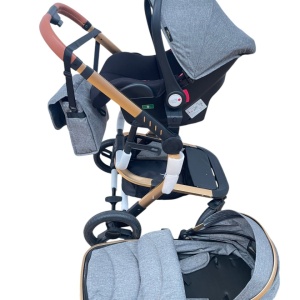 Carucior 3 in 1cu maner reversibil, transformabil landou-sport si scoica, 517 Gri - Img 4