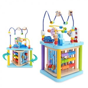 Centru cu activitati multiple Montessori, rotativ, Ocean life, 38x26x23 cm, din lemn - Img 2