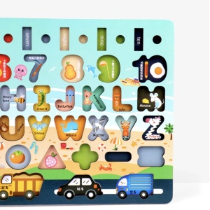 Joc Logarithmic Montessori 8 in 1, cu cifre, litere forme si vehicule, din lemn - Img 13