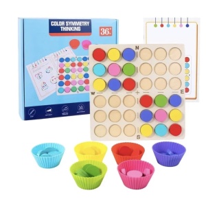 Joc Montessori cu jetoane colorate de logica, memorie si asociere simetrica - Img 1