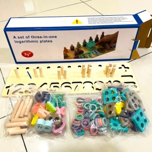 Joc Montessori Logarithm 4 in 1, aritmetica cu cifre si coloane sortoatoare de forme,din lemn - Img 4