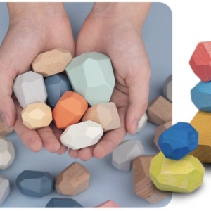 Joc Montessori Pietre colorate cu fatete pentru construit, din lemn, 16 piese - Img 9