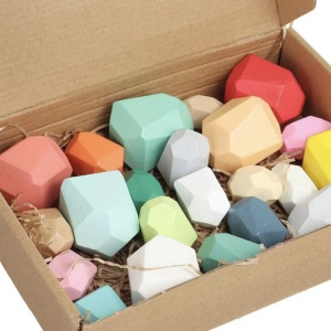 Joc Montessori Pietre colorate cu fatete pentru construit, din lemn, 36 piese - Img 12