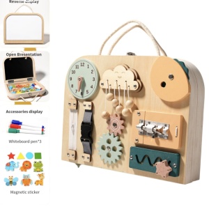Joc Montessori Placa Busy Board Sisteme, dubla, cu 10 activitati, din lemn - Img 1