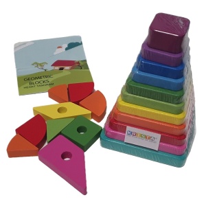 Joc Montessori Turnul Curcubeu Patrat, si tangram, 20 piese, din lemn - Img 2
