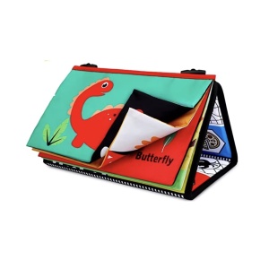 Jucarie carte Montessori bebelusi, cu oglinda, pagini fosnitoare si doua jucarii gingivale, Pinguini - Img 9