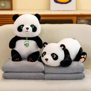 Jucarie de plus si perna cu patura gri inclusa, Panda - Img 3