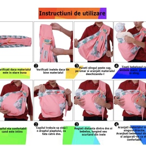 Marsupiu wrap, sling cu inele, pentru bebelusi, vernil plasa - Img 13