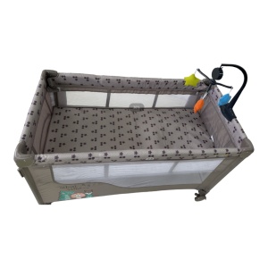 Patut cu saltea de infasat, cu doua nivele, baldachin si carusel P01 crem - Img 5