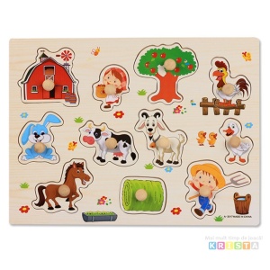Puzzle Incastru Din Lemn Cu Animale Domestice Cu Buton Si Imagini - Img 1