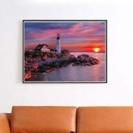 Tablou B13-31446 Goblen Diamante rotunde, 50 x 40 cm, Farul la apus de soare - Img 3