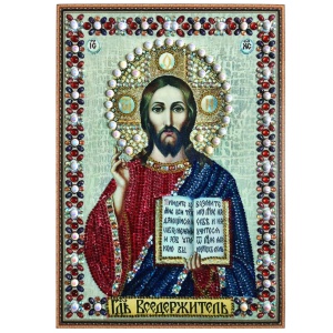 Tablou cu Diamante R8007 Iisus Hristos Pantocrator, cu Umplere partiala, cu rama, 30x40 cm - Img 1