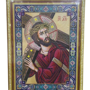 Tablou cu Diamante R8066 Iisus Hristos cara Crucea, cu Umplere partiala, cu rama, 30x40 cm - Img 2