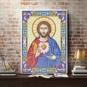 Tablou cu Diamante R8086 Inima lui Iisus, cu Umplere partiala, cu rama, 30x40 cm - Img 2