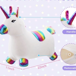 Unicorn gonflabil cu husa de plus, cu sunete si lumini, alb - Img 3