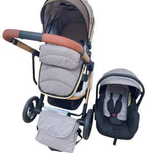 Carucior 3 in 1cu maner reversibil, transformabil landou-sport si scoica, 517 Crem - Img 4