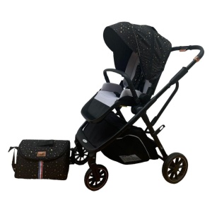 Carucior reversibil pliabil, cu husa picioare, 0-36 luni, C7 Negru cu auriu - Img 8