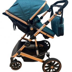 Carucior T1, 2 in 1, cu suspensii, reversibil, cu geanta, verde - negru - Img 3