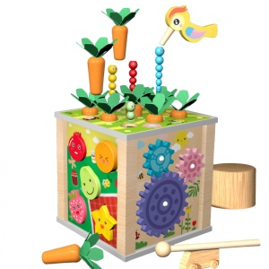 Cub multifunctional Montessori 6 in 1 cu Ciocanitoare, din lemn - Img 1