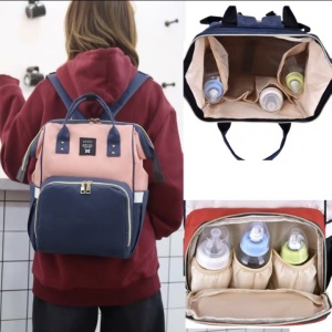 Geanta rucsac Living Share pentru mamicile de bebelusi, bleumarin-roz - Img 3