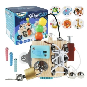 Joc Cub Busy Board cu 14 activitati, multifunctional, din lemn - Img 2