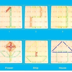 Joc din lemn Montessori Geoboard Snururi si Elastice cu 2 table - Img 7