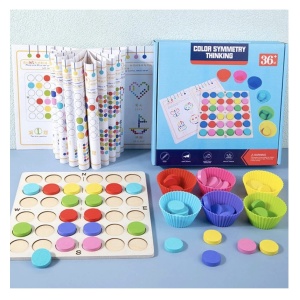 Joc Montessori cu jetoane colorate de logica, memorie si asociere simetrica - Img 4