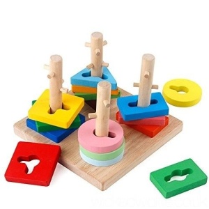 Joc Montessori de indemanare cu 4 Coloane Sortatoare De Forme, Din Lemn - Img 1