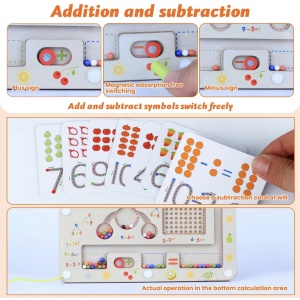 Joc Montessori Labirintul magnetic cu bile colorate si operatiuni matematice, din lemn - Img 6