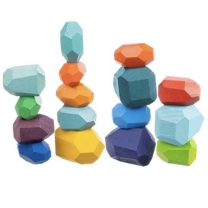 Joc Montessori Pietre colorate cu fatete pentru construit, din lemn, 16 piese - Img 3