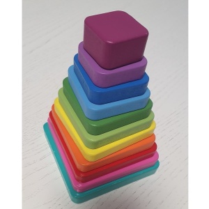 Joc Montessori Turnul Curcubeu Patrat, si tangram, 20 piese, din lemn - Img 5