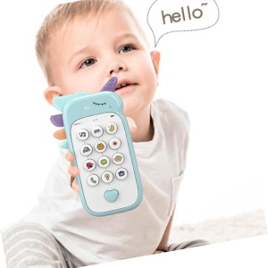 Jucarie 2 in 1 telefon cu jucarie de dentitie, unicorn bleu - Img 3