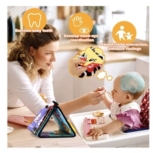 Jucarie carte Montessori bebelusi, cu oglinda, pagini fosnitoare si doua jucarii gingivale - Img 9
