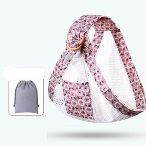 Marsupiu wrap, sling cu inele, pentru bebelusi, roz plasa - Img 2