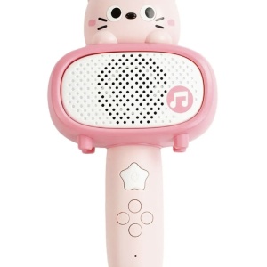 Microfon karaoke cu telecomanda, Bluetooth si incarcator cablu USB - Pisicuta roz - Img 3