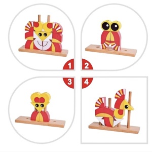 Puzzle 3D din 12 cuburi colorate, pe tije, Leul rosu cu galben - Img 3